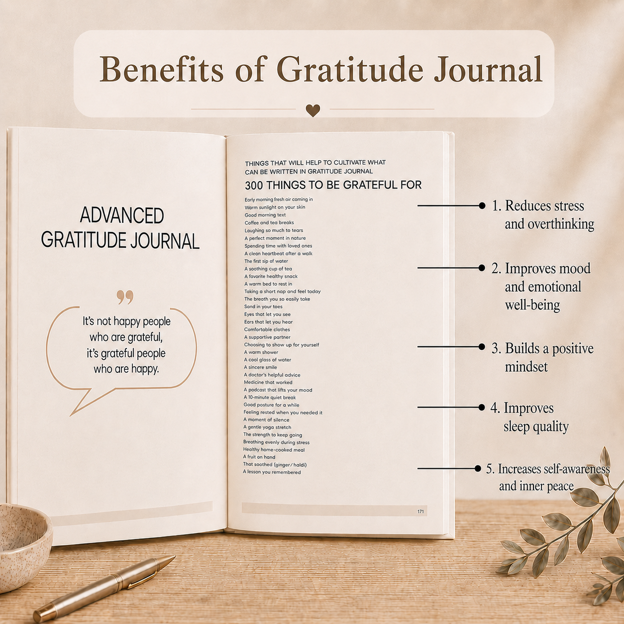 Advanced Gratitude Journal | For Mental Clarity, Inner Peace & Better Sleep