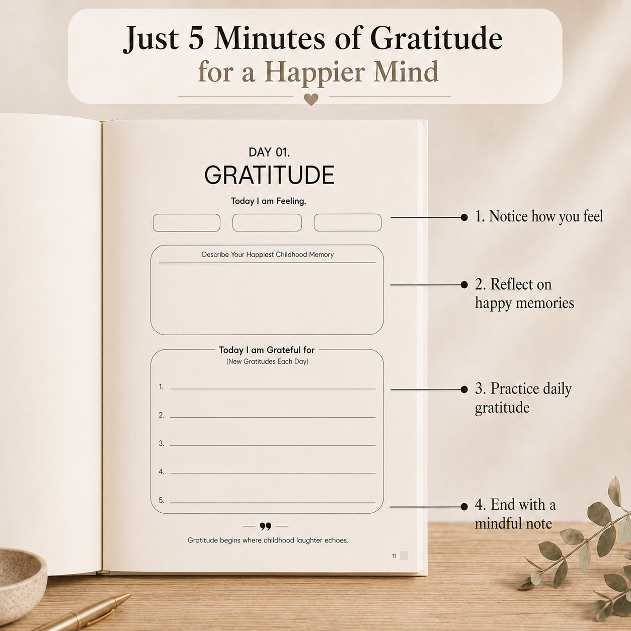 Advanced Gratitude Journal | For Mental Clarity, Inner Peace & Better Sleep
